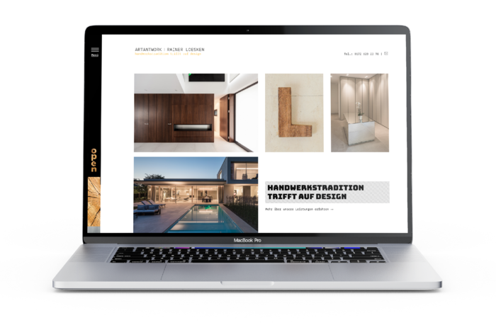 Webseite für moderne Innenarchitektur und Einrichter, Handwerkstradition trifft auf Design