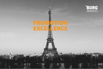 Entwicklung-keyvisual-markenrelaunch Pariser Eifelturm in schwarz weis drauf der Claim: Promotion Excellence