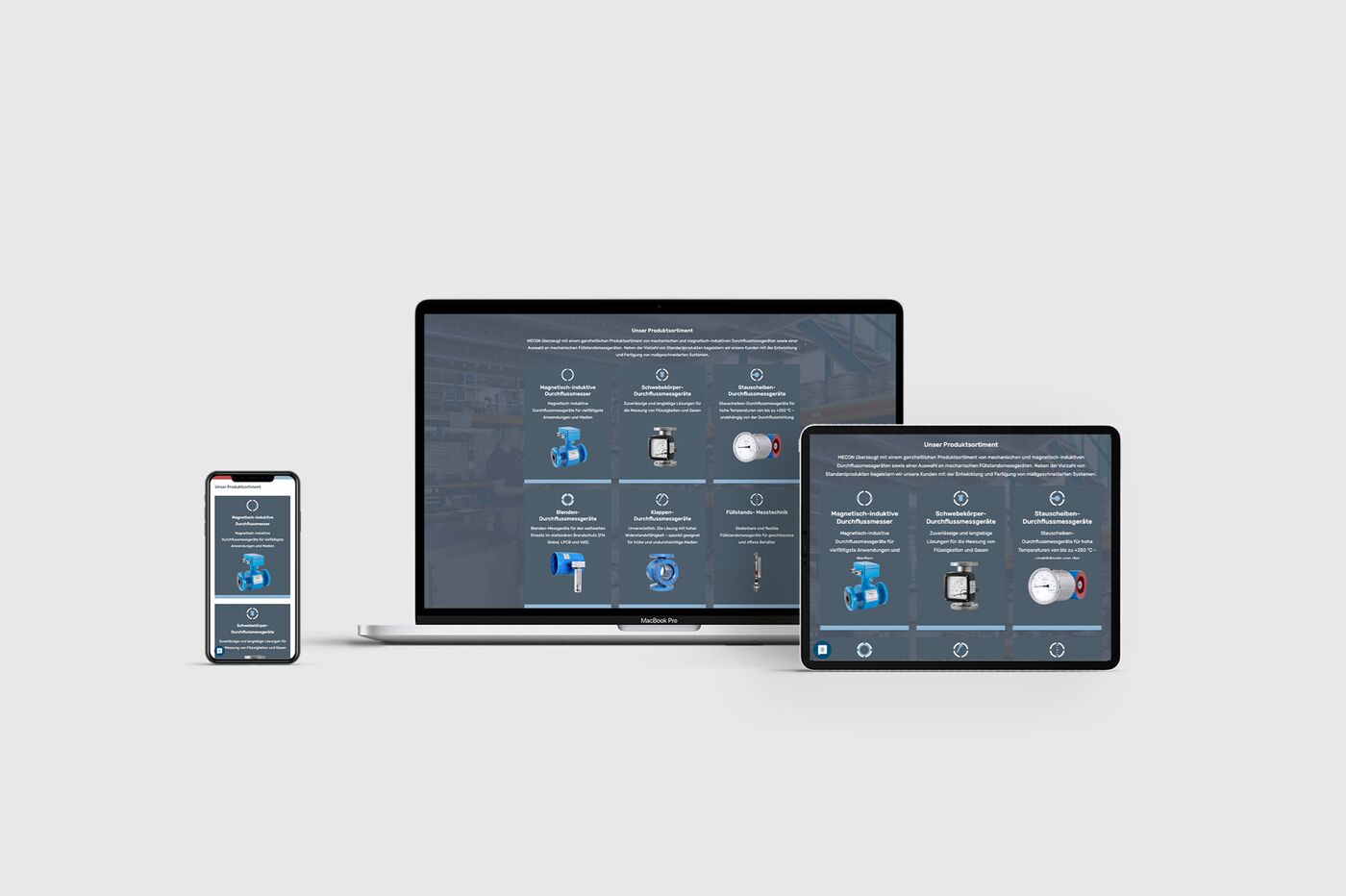 Ansicht zeigt Produktseiten auf Smartphone, Laptop und Tablet