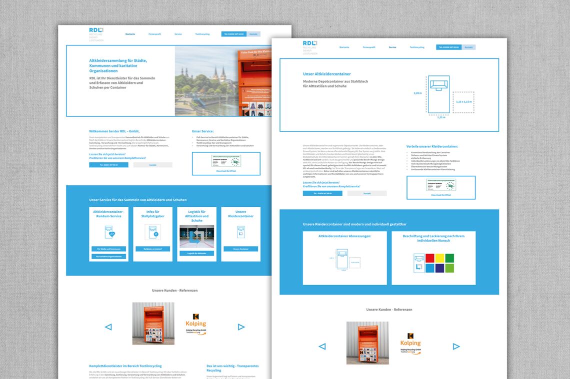 Bild zeigt zwei Landingpages des Recyclingunternhemens