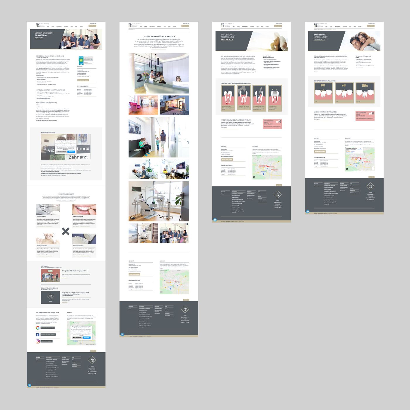 Bild zeigt  vier Webseiten screen shots einer Praxishomepage