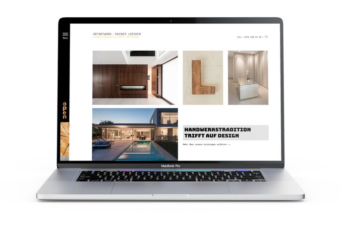 Webseite für moderne Innenarchitektur und Einrichter, Handwerkstradition trifft auf Design