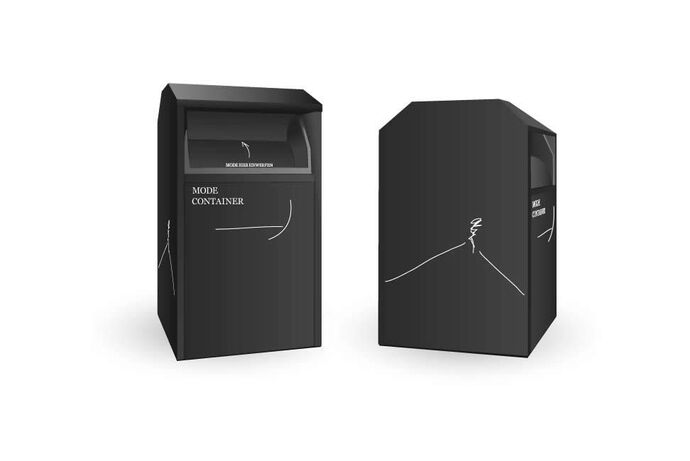 Schwarzer Altkleidercontainer im Mode Design