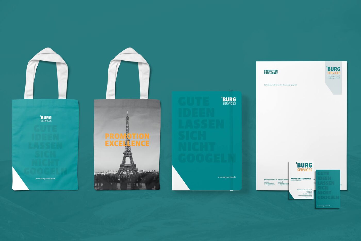 markenrelaunch-printmedien Briefpapier, Visitenkarte, Notizbuch, Stofftasche