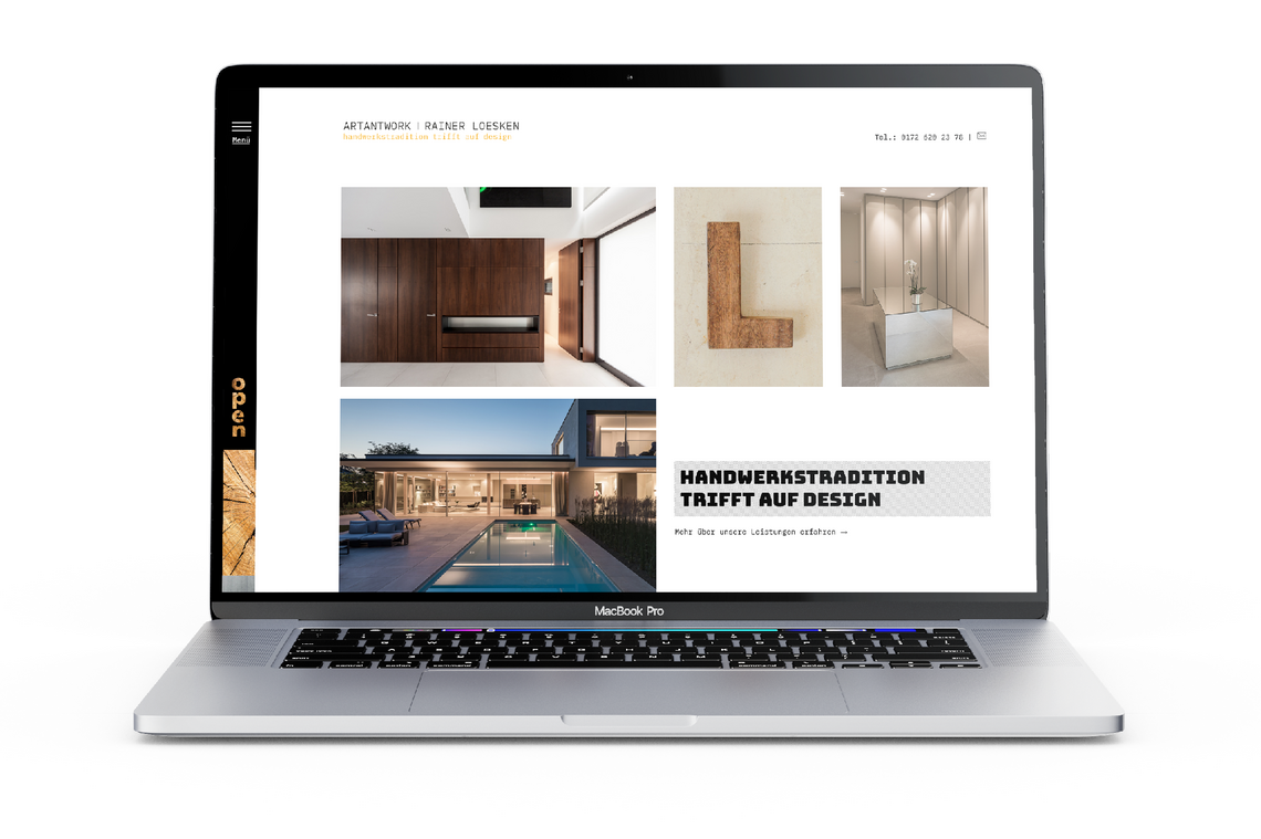 Webseite für moderne Innenarchitektur und Einrichter, Handwerkstradition trifft auf Design