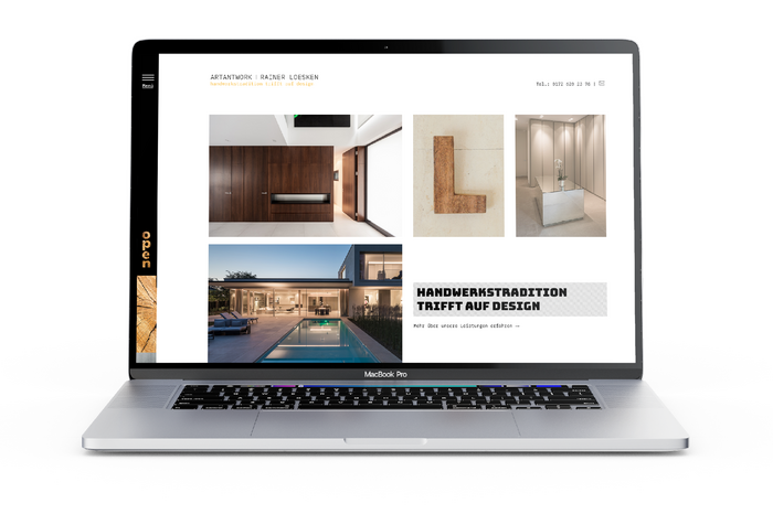 Webseite für moderne Innenarchitektur und Einrichter, Handwerkstradition trifft auf Design