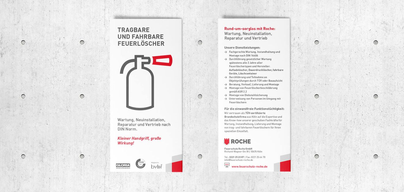 Bild zeigt einen Flyer für Feuerlöscher Wartung
