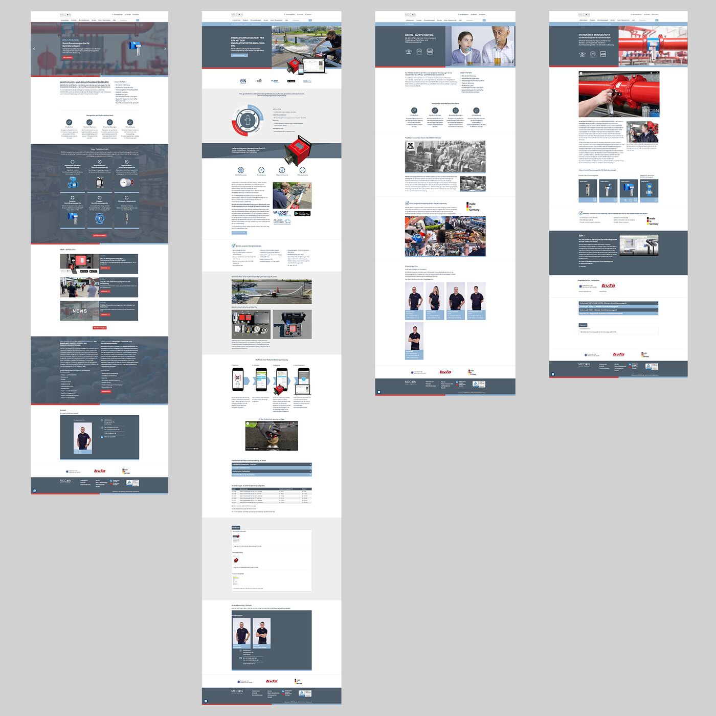 Grafik mit vier Landingpages eines Herstellers von Durchflussmesstechik
