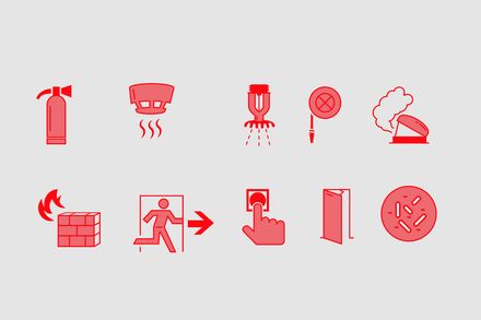 Grafikdesign zeigt Webicons einer Brandschutzfirma