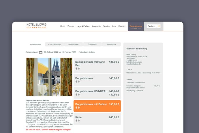 Screenshot der Reservierungseite Buchung eines Hotelzimmers