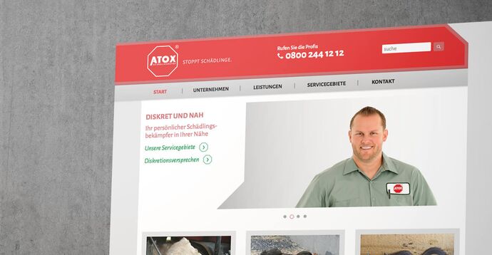 Screendesign der Startseite von dem Schädlingsbekämpfer
