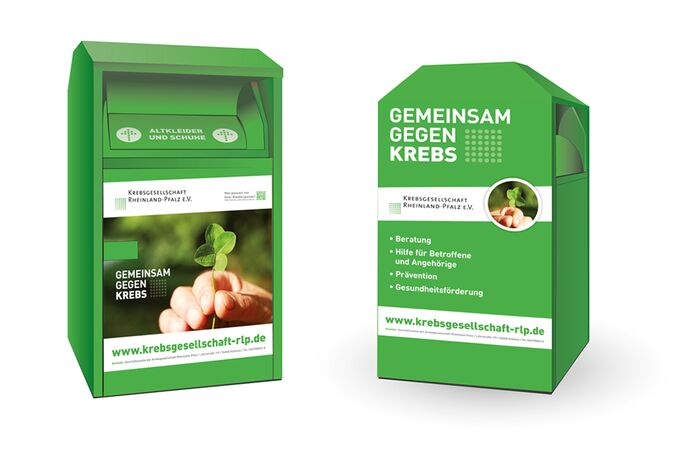 Bild: Altkleidercontainer Beschriftung für Krebsgesellschaft