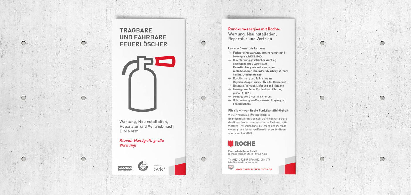 Bild zeigt einen Flyer für Feuerlöscher Wartung