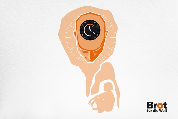 Illustration eines Kopfes von Oben. Im Kopf befindet sich eine Stopuhr