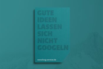 gestaltung Visitenkarte Vorderseite Werbeartikelhändler Claim: Gute Ideen lassen sich nicht google mit Webadresse