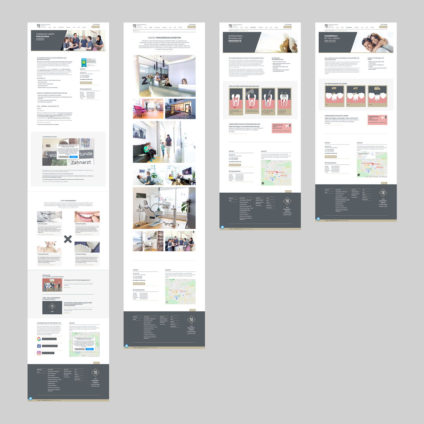 Bild zeigt  vier Webseiten screen shots einer Praxishomepage